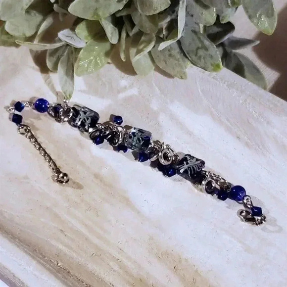 Vintage Murano Glass Beads Blue Silver Charm Bracelet PD 1178-BL C - Picture 7 of 7